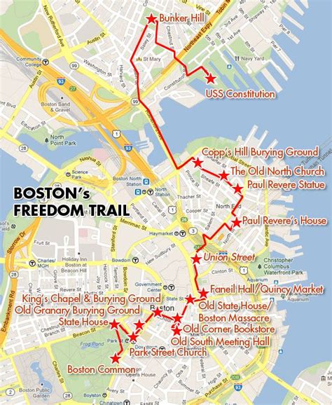 a map showing the location of boston's freedom trail and where it is located