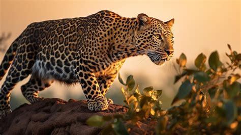 Premium AI Image | Leopard at Sunset