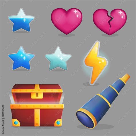 Collection of user rewards inside of a treasure chest. Life and ...