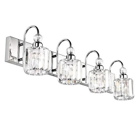 Ralbay Modern LED Crystal Bathroom Vanity Lights 4-Lights Stainless Steel Crystal Vanity Lights ...