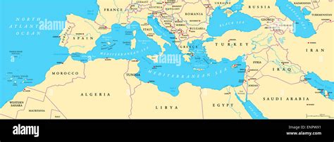 Mediterranean Basin Political Map Stock Photo - Alamy