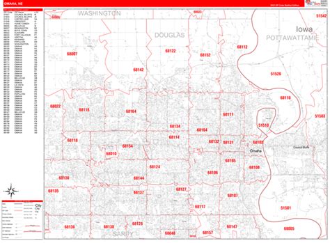 Omaha Nebraska Zip Code Wall Map (Red Line Style) by MarketMAPS - MapSales