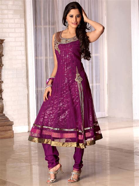 Magenta Net Churidar kameez with Dupatta | Indian outfits, Fashion ...