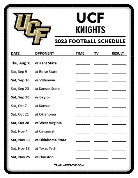 Printable 2023 UCF Knights Football Schedule