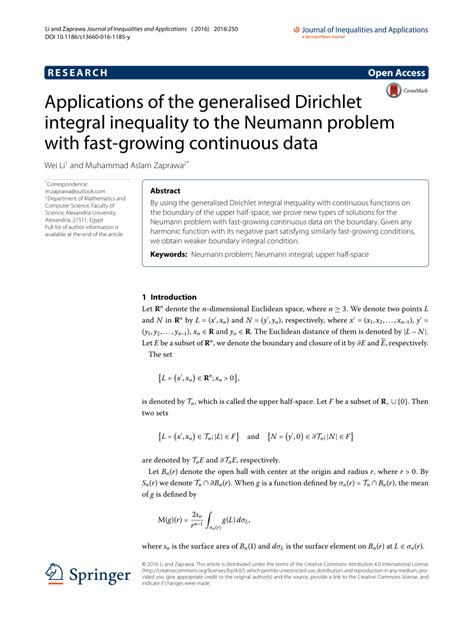 (PDF) Applications of the generalised Dirichlet integral inequality to the Neumann problem with ...