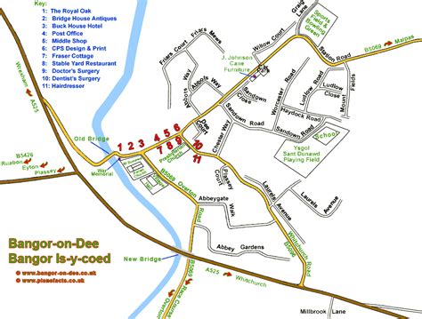 Bangor-on-Dee Bangor Is-y-coed Large Village Map North Wales