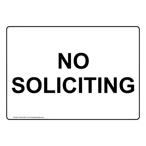 No Soliciting Sign or Label - White - 6 Sizes - Made in USA