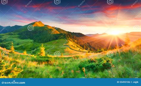 Beautiful Summer Sunrise in the Mountains. Stock Photo - Image of ...