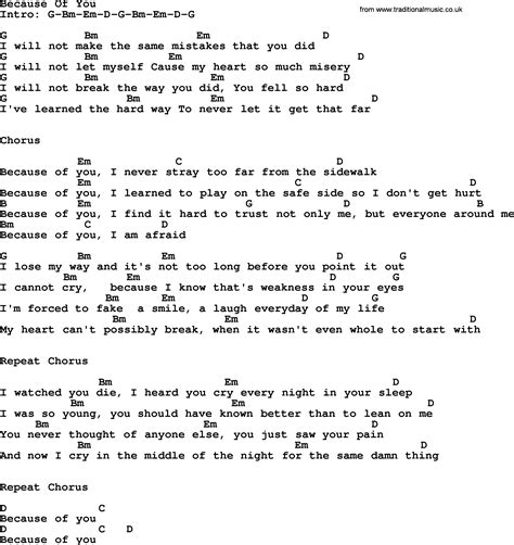 Because Of You, by Reba McEntire - lyrics and chords