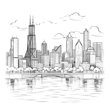 Chicago Cityscape Skyline Outline Doodle Drawing, City Drawing, Wing Drawing, Sky Drawing PNG ...