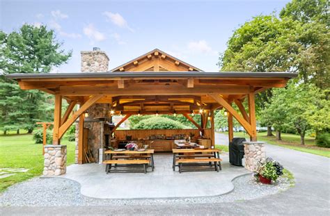 Inspiring Timber Frame Outdoor Kitchen Pavilion in Interlaken, NY - Woodhouse The Timber Frame ...