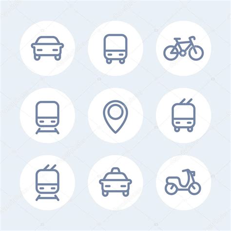 City and public transport icons, public transportation vector icons, bus icon, subway sign, taxi ...