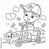 Coloring Page Outline Of Cartoon Boy On The scooter Coloring Book For  sketch template