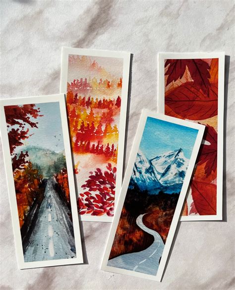 Autumn / Fall Leaves Landscape Watercolor Bookmarks 4-pack - Etsy