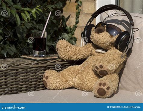 A Dog In Headphones Is Listening To The Music Stock Photo ...