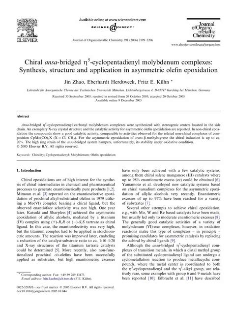 (PDF) Chiral ansa-bridged η5-cyclopentadienyl molybdenum complexes ...