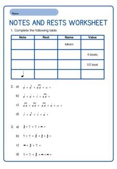 Music Notes and Rests Worksheet - Printable and Digital - FREE | TPT