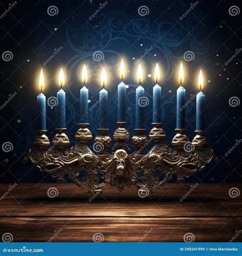 Jewish Hanukkah Menorah 9 Branch Candlestick. Stock Illustration ...