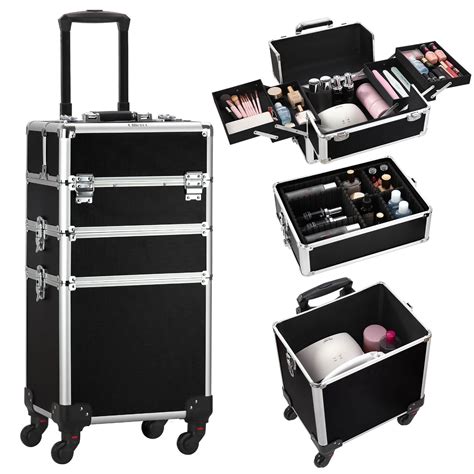 Professional Rolling Makeup 3 in 1 Cosmetic Trolley Lockable Train Travel Case with 4 Swivel ...