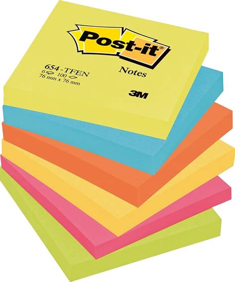 Post-it 3M 654-TFEN 76 x 76 mm Notes, Energetic Colours, 6 Pads (100 ...