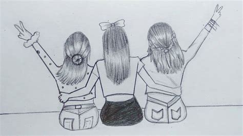 BFF Drawing / girls pencil sketch / best friends drawing step by step - YouTube