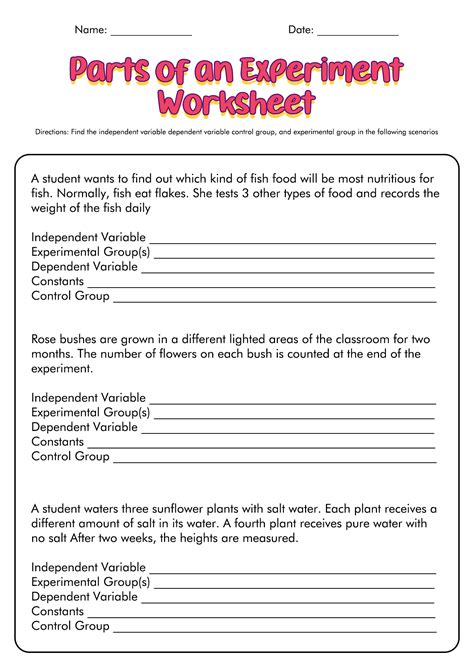 Experimental Design Worksheet Scientific Method