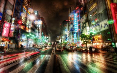 Japan Tokyo City Night Scene City Lights Flashing Ads Busy Street Buildings Mobile Photos ...