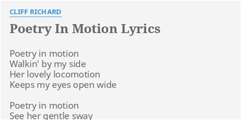 "POETRY IN MOTION" LYRICS by CLIFF RICHARD: Poetry in motion Walkin'...