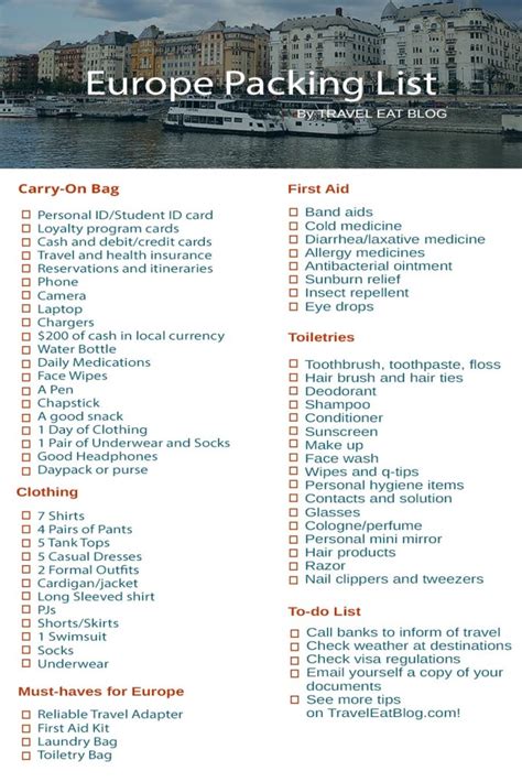 The Ultimate Europe Packing List - Printable and Editable - Travel Eat Blog