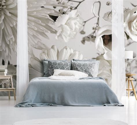 White Modern Large Flower Wall Mural - Feathr Wallpapers