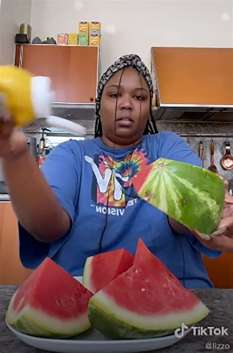 Lizzo Tries TikTok Trend of Mustard on Watermelon