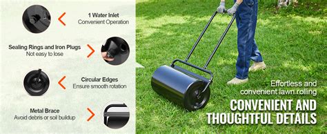 VEVOR Lawn Roller, 13 Gallon Sand/Water Filled Yard Roller, Steel Sod ...