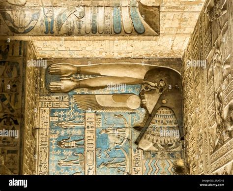 Details of the ceiling inside the Hypostyle Hall, Temple of Hathor, Dendera Temple complex ...