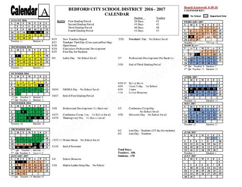 2016 - 2017 District Calendar | Bedford City School District – Bedford, OH