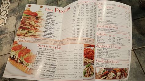 Menu au Restaurant Antonio, Salaberry-de-Valleyfield