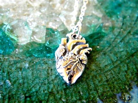Anatomical heart sterling silver necklace pendant | Etsy