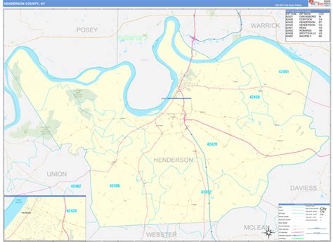 Henderson County, KY Zip Code Wall Map Basic Style by MarketMAPS - MapSales