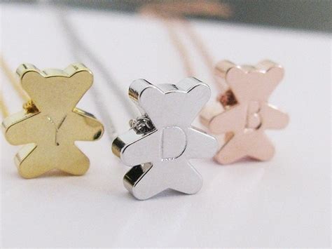 Teddy Bear Necklace Personalized With Initial Charm in Gold - Etsy