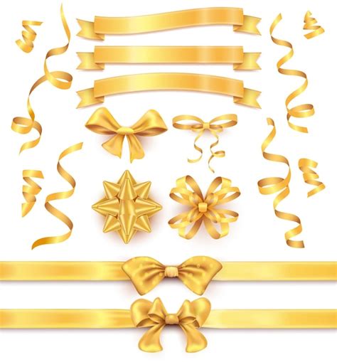 Free Vector | Holiday collection of realistic gold ribbons and bows for ...