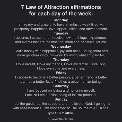 7 Law of Attraction affirmation for each day of the week:: manifestationgalaxy | Law of ...