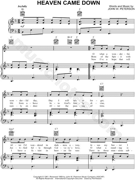 John W. Peterson "Heaven Came Down" Sheet Music in F Major ...