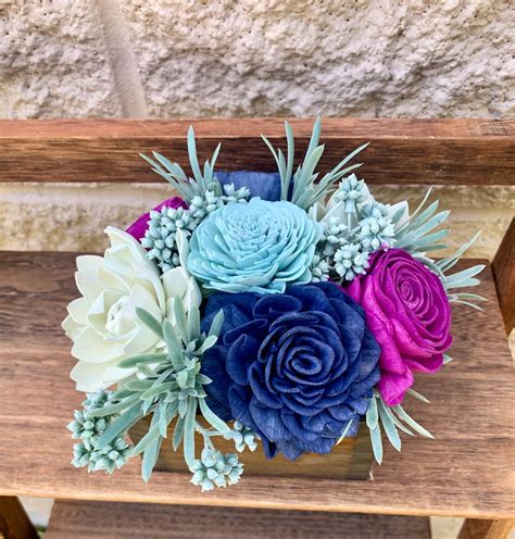 Purple and Blue Succulent Box Faux Succulent Arrangement - Etsy