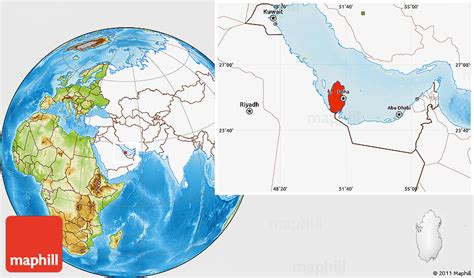 Physical Location Map Of Qatar Highlighted Continent | Images and ...