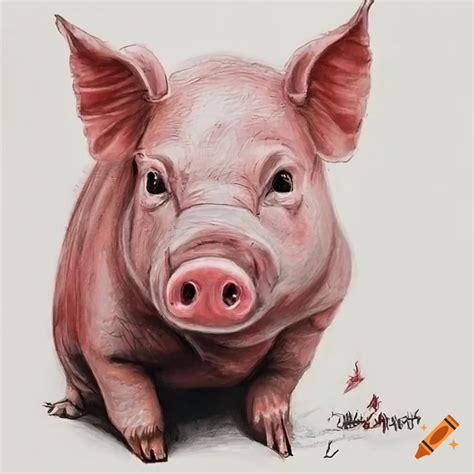 Realistic pencil drawing of a cute pig on Craiyon