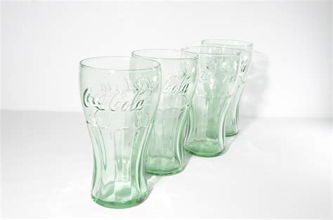 Set of 4 Coca Cola Glass Glass Cup Coca Cola Collectible Glass Vintage Green Coke Retro 6 Inches ...