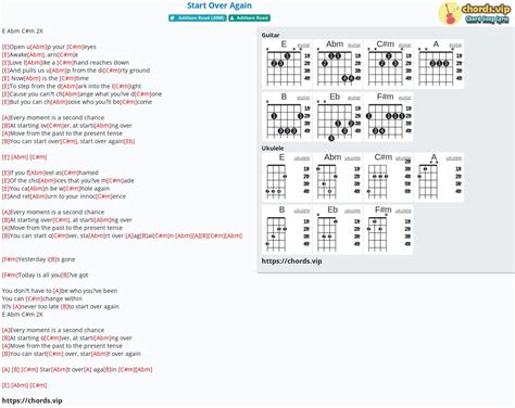 Chord: Start Over Again - tab, song lyric, sheet, guitar, ukulele | chords.vip