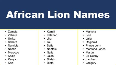 Good African Lion Names - GrammarVocab