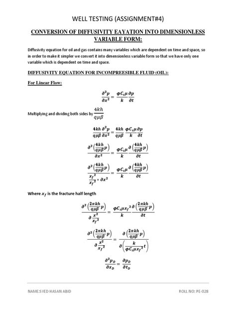 Conversion of Diffusivity Equation Into Dimensionless Variable Form 1 | Fluid Dynamics | Gas ...