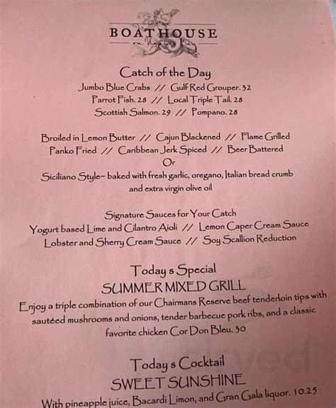 The Boathouse on Naples Bay menu in Naples, Florida, USA