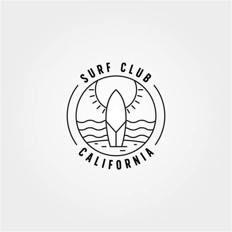 surf club line icon logo vector symbol illustration design, surfboard california minimal vector ...